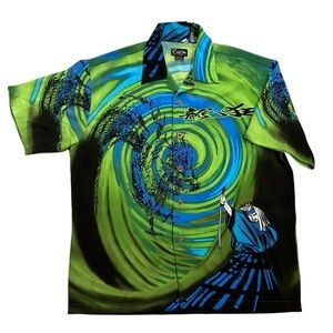 Vintage Y2K Shirt Dragon Samurai AOP Print Swirl Button Up